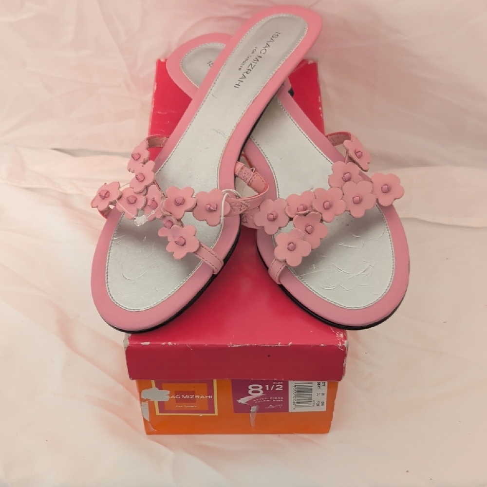 Isaac Mizrahi Pink Floral Sandals - Picture 2 of 5